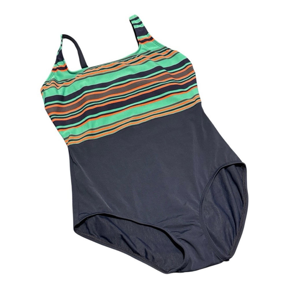 TYR One Piece Swimsuit Plus Size 14 Blue Green Orange Made In Canada Swim VTG